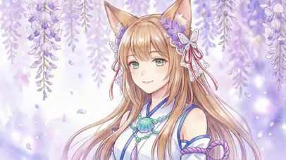 紫藤花下狐耳少女
