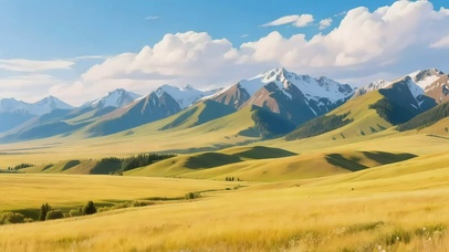 蓝天阳光金黄草原