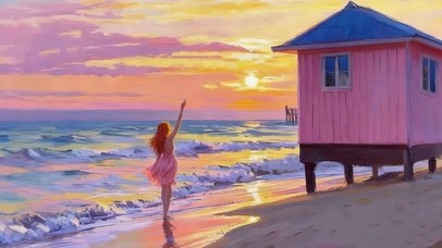 晚霞海边女孩