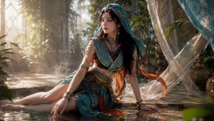 异域古风美女水边休憩