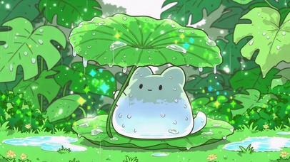 荷叶伞下的雨中小精灵
