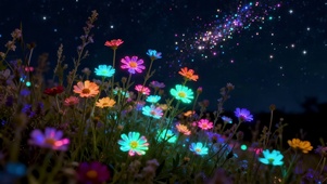 荧光星空下花朵