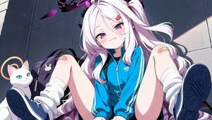 白发少女空崎阳奈与萌白猫