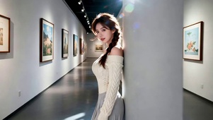 画展厅里的长发美女