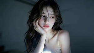 熬夜玩手机少女
