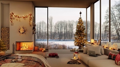 唯美冬雪别墅房间