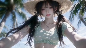 海边夏威夷风情清纯少女