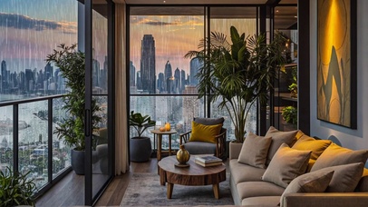 【雨景】傍晚的阳台