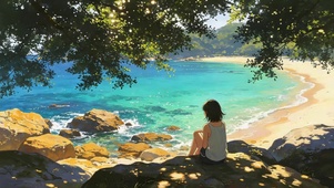 海边树下女孩