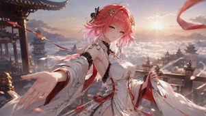 云海古阁红发古风美少女