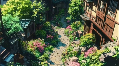 夏日绿色阳光小院小道