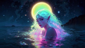 夜月水中女孩