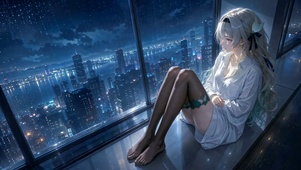 都市夜景窗边美女-流萤