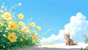 花丛旁边的小猫