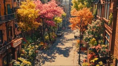 秋日绚烂城市午后阳光