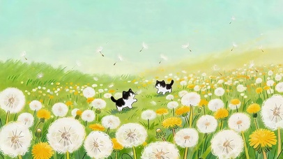 蒲公英花海玩耍的猫咪
