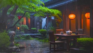 古风江南小院听雨