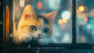 窗外雨滴猫咪