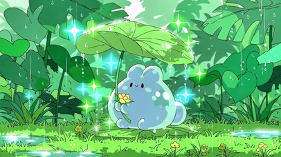 荷叶伞下软萌小团子