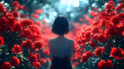 花海中的少女