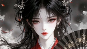 黑发红妆古风美女