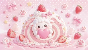 粉色甜美梦幻奶油咩咩草莓蛋糕