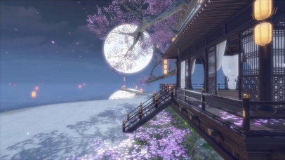 古风湖边阁楼赏月