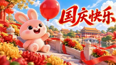 国庆快乐-萌兔喜庆壁纸