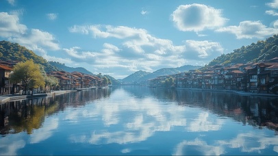 水天一色古城倒影