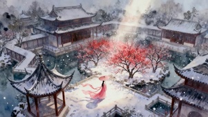 冬天雪景古镇美景