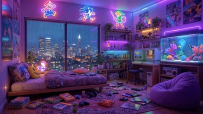 温馨雨夜游戏卧室