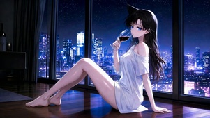 高级公寓窗边的动漫少女
