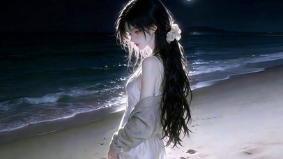 海畔清冷私语少女