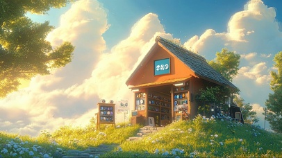 山坡鲜花书店小屋