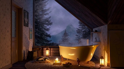 下雨天在舒适的浴室环境