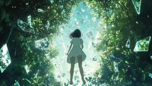 绿色森林破碎玻璃少女