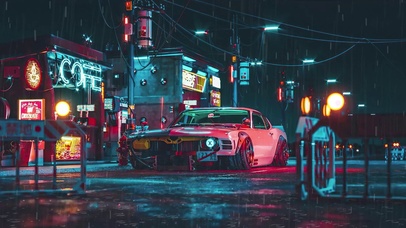 赛博街道废弃汽车