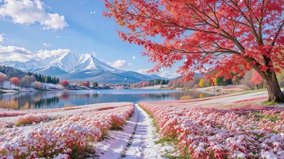 小清新初冬红色枫叶郊外