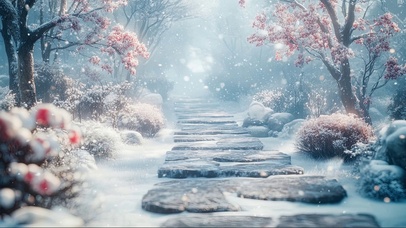 冬日雪花公园碎石路