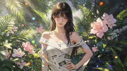 鲜花报纸女孩