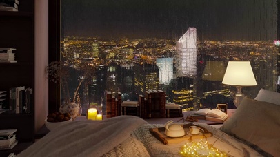 温馨午夜雨天卧室