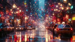 城市傍晚圣诞热闹街道