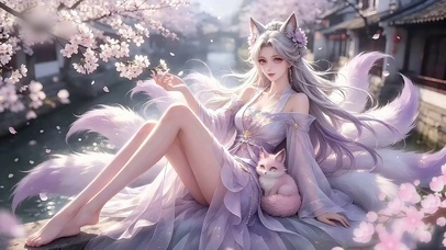 樱花水乡九尾狐少女