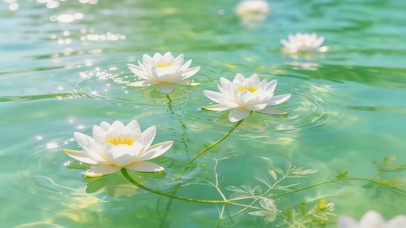 清澈水面莲花