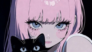 粉发少女和猫