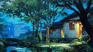 护眼绿景夜色带鱼屏