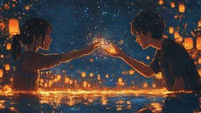 湖畔浪漫萤火孔明灯