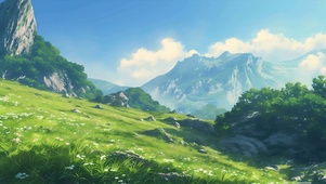 白云树木草地