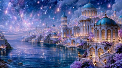 流星星空下的梦幻海滨城堡