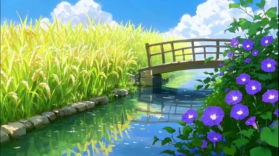 稻田间的小河流